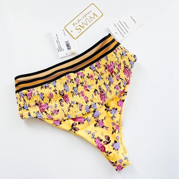 For Love And Lemons Other - For Love & Lemons Paulina Yellow Floral High Rise Swim Bottoms
